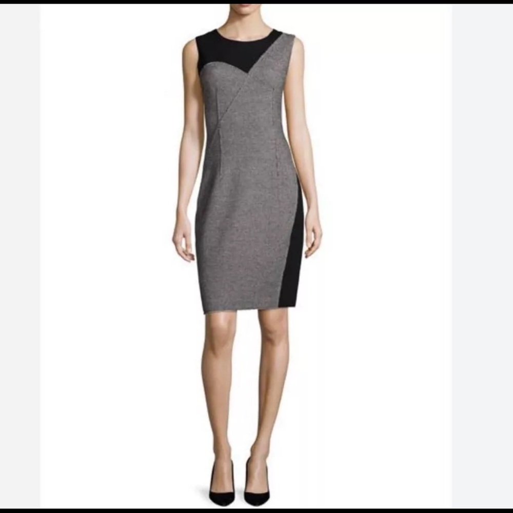 Elie Tahari Carmen Two Toned Tweed Sheath Dress Size 8